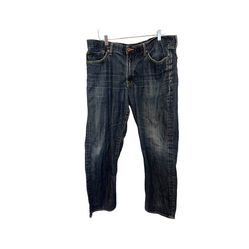 Lucky Brand Jeans 361 Vintage Straight 38/30 Blue Med Wash Whiskered Hem Wear